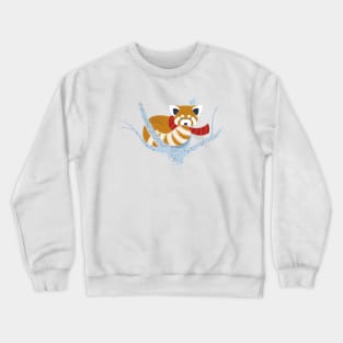 Cute red panda on a tree wearing a scarf // spot illustration Crewneck Sweatshirt